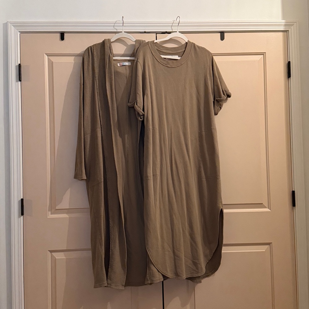 LIKE NEW Free People Coziest Set Maxi Dress + Maxi Cardigan Cardi Oak Bark Small - Picture 4 of 8
